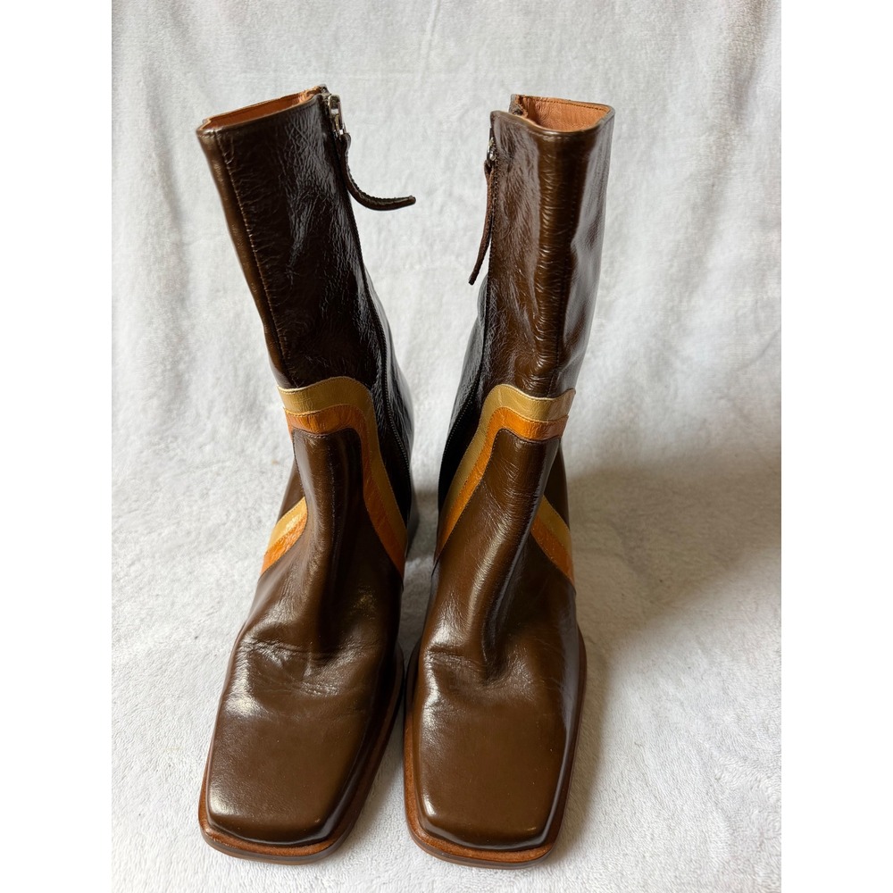 Angel Alarcon Heeled Boots Womens 38 Brown Good Leather Retro Square Toe Spain